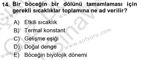 Entomoloji Dersi 2021 - 2022 Yılı (Final) Dönem Sonu Sınavı 14. Soru