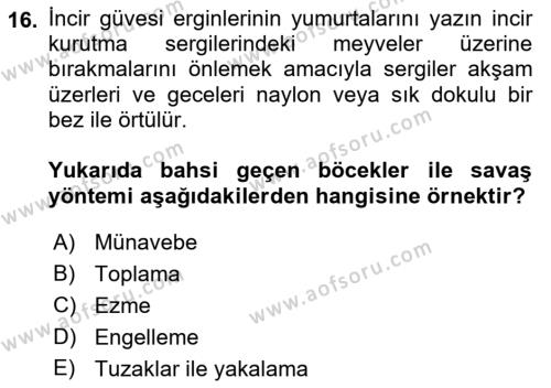 Entomoloji Dersi 2021 - 2022 Yılı (Final) Dönem Sonu Sınavı 16. Soru