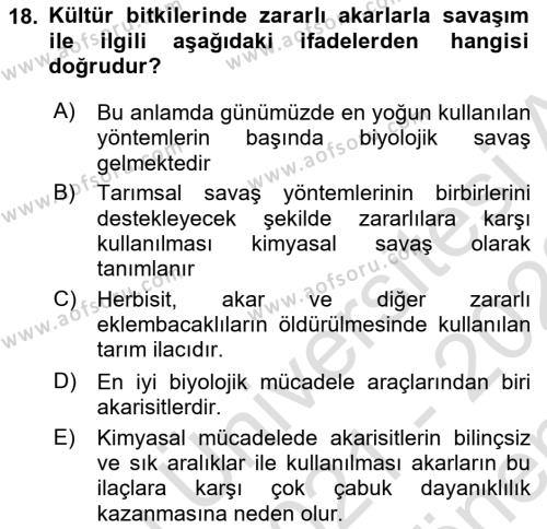 Entomoloji Dersi 2021 - 2022 Yılı (Final) Dönem Sonu Sınavı 18. Soru