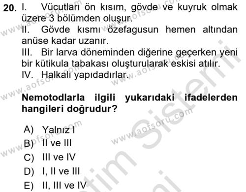 Entomoloji Dersi 2021 - 2022 Yılı (Final) Dönem Sonu Sınavı 20. Soru