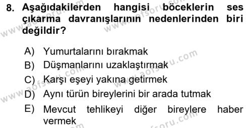 Entomoloji Dersi 2021 - 2022 Yılı (Final) Dönem Sonu Sınavı 8. Soru