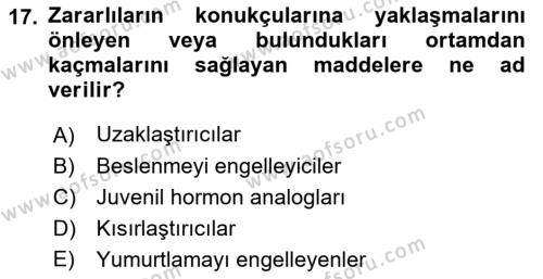 Entomoloji Dersi 2021 - 2022 Yılı Yaz Okulu Sınavı 17. Soru