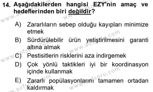 Entomoloji Dersi 2022 - 2023 Yılı (Final) Dönem Sonu Sınavı 14. Soru