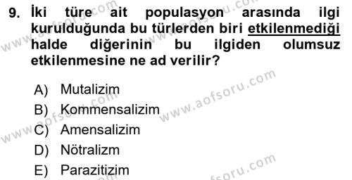 Entomoloji Dersi 2022 - 2023 Yılı (Final) Dönem Sonu Sınavı 9. Soru