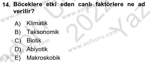 Entomoloji Dersi 2022 - 2023 Yılı Yaz Okulu Sınavı 14. Soru