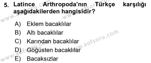 Entomoloji Dersi 2023 - 2024 Yılı (Vize) Ara Sınavı 5. Soru