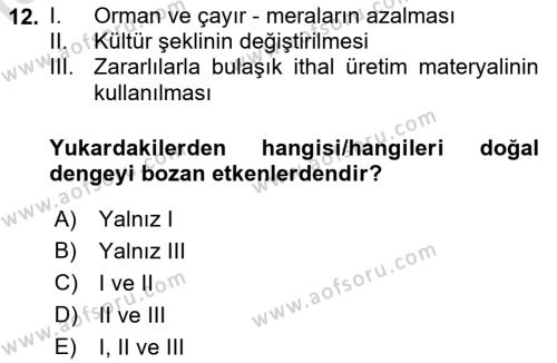 Entomoloji Dersi 2023 - 2024 Yılı (Final) Dönem Sonu Sınavı 12. Soru