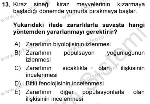 Entomoloji Dersi 2023 - 2024 Yılı (Final) Dönem Sonu Sınavı 13. Soru