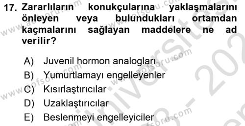 Entomoloji Dersi 2023 - 2024 Yılı (Final) Dönem Sonu Sınavı 17. Soru