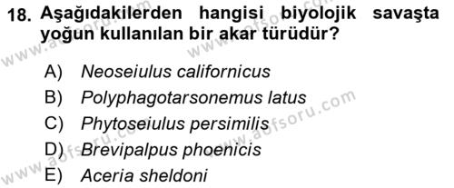 Entomoloji Dersi 2023 - 2024 Yılı (Final) Dönem Sonu Sınavı 18. Soru