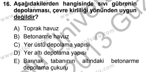 Tarımsal Yapılar ve Sulama Dersi 2012 - 2013 Yılı (Vize) Ara Sınavı 16. Soru