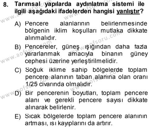 Tarımsal Yapılar ve Sulama Dersi 2013 - 2014 Yılı (Vize) Ara Sınavı 8. Soru
