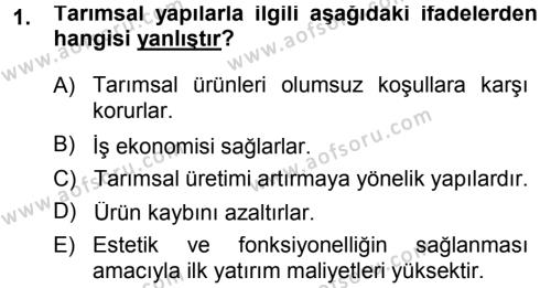 Tarımsal Yapılar ve Sulama Dersi 2013 - 2014 Yılı (Final) Dönem Sonu Sınavı 1. Soru