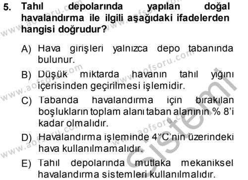 Tarımsal Yapılar ve Sulama Dersi 2014 - 2015 Yılı (Final) Dönem Sonu Sınavı 5. Soru
