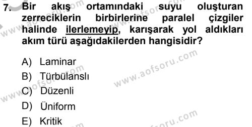 Tarımsal Yapılar ve Sulama Dersi 2014 - 2015 Yılı (Final) Dönem Sonu Sınavı 7. Soru