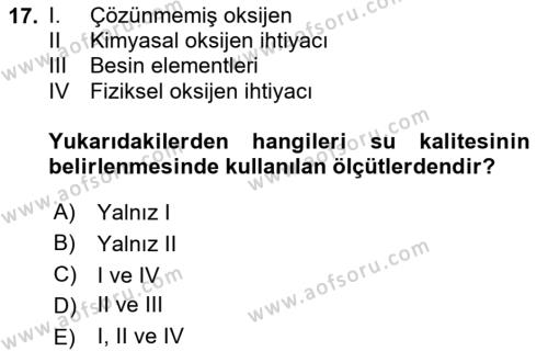 Tarımsal Yapılar ve Sulama Dersi 2020 - 2021 Yılı Yaz Okulu Sınavı 17. Soru