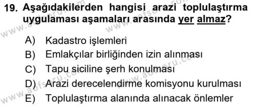 Tarımsal Yapılar ve Sulama Dersi 2020 - 2021 Yılı Yaz Okulu Sınavı 19. Soru