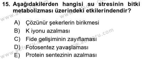 Tarımsal Yapılar ve Sulama Dersi 2021 - 2022 Yılı (Vize) Ara Sınavı 15. Soru