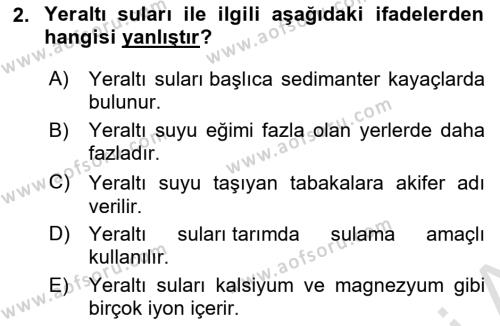 Tarımsal Yapılar ve Sulama Dersi 2021 - 2022 Yılı (Vize) Ara Sınavı 2. Soru