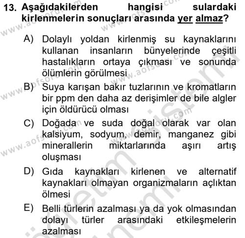 Tarımsal Yapılar ve Sulama Dersi 2021 - 2022 Yılı (Final) Dönem Sonu Sınavı 13. Soru