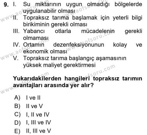 Tarımsal Yapılar ve Sulama Dersi 2021 - 2022 Yılı (Final) Dönem Sonu Sınavı 9. Soru