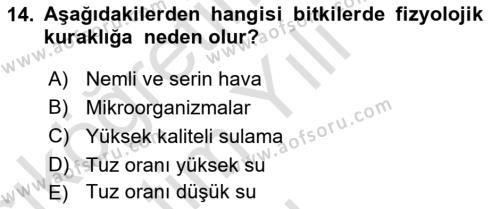 Tarımsal Yapılar ve Sulama Dersi 2021 - 2022 Yılı Yaz Okulu Sınavı 14. Soru