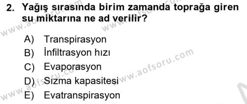 Tarımsal Yapılar ve Sulama Dersi 2021 - 2022 Yılı Yaz Okulu Sınavı 2. Soru