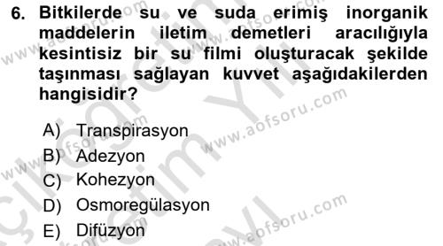 Tarımsal Yapılar ve Sulama Dersi 2021 - 2022 Yılı Yaz Okulu Sınavı 6. Soru