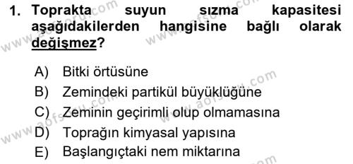 Tarımsal Yapılar ve Sulama Dersi 2022 - 2023 Yılı (Vize) Ara Sınavı 1. Soru