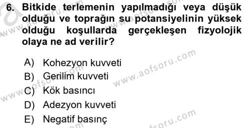 Tarımsal Yapılar ve Sulama Dersi 2022 - 2023 Yılı (Vize) Ara Sınavı 6. Soru