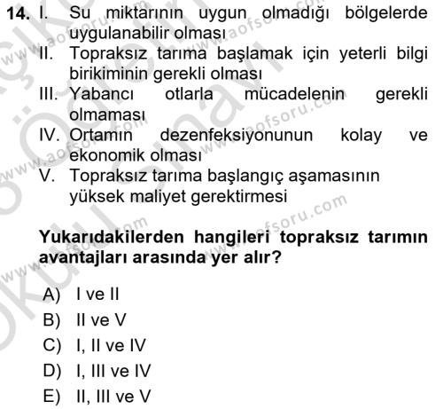 Tarımsal Yapılar ve Sulama Dersi 2022 - 2023 Yılı Yaz Okulu Sınavı 14. Soru