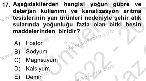 Tarımsal Yapılar ve Sulama Dersi 2022 - 2023 Yılı Yaz Okulu Sınavı 17. Soru