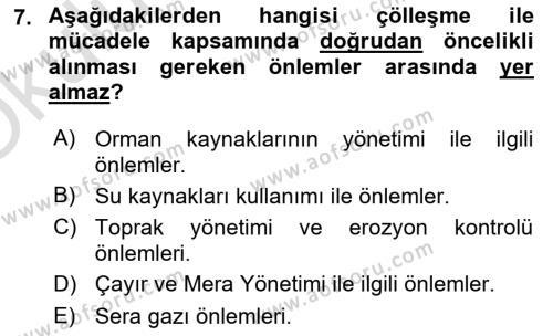 Tarımsal Yapılar ve Sulama Dersi 2022 - 2023 Yılı Yaz Okulu Sınavı 7. Soru