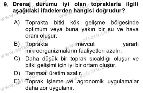 Tarımsal Yapılar ve Sulama Dersi 2022 - 2023 Yılı Yaz Okulu Sınavı 9. Soru