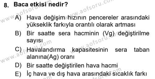 Örtü Altı Üretim Sistemleri Dersi 2022 - 2023 Yılı Yaz Okulu Sınavı 8. Soru