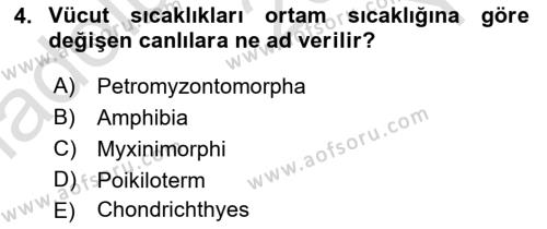 Balık Yetiştiriciliği Dersi 2020 - 2021 Yılı Yaz Okulu Sınavı 4. Soru