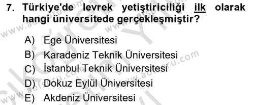 Balık Yetiştiriciliği Dersi 2020 - 2021 Yılı Yaz Okulu Sınavı 7. Soru