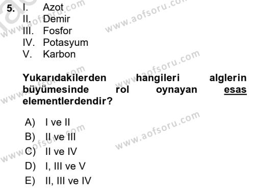 Balık Yetiştiriciliği Dersi 2021 - 2022 Yılı Yaz Okulu Sınavı 5. Soru