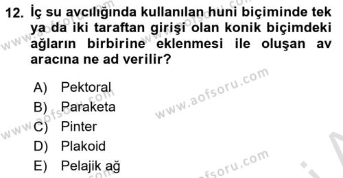 Balık Yetiştiriciliği Dersi 2022 - 2023 Yılı Yaz Okulu Sınavı 12. Soru