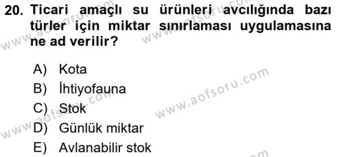 Balık Yetiştiriciliği Dersi 2022 - 2023 Yılı Yaz Okulu Sınavı 20. Soru