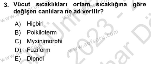 Balık Yetiştiriciliği Dersi 2023 - 2024 Yılı (Vize) Ara Sınavı 3. Soru