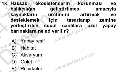 Balık Yetiştiriciliği Dersi 2023 - 2024 Yılı (Final) Dönem Sonu Sınavı 18. Soru