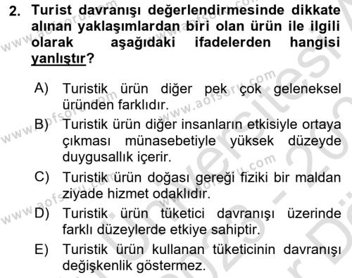 Turist Davranışı Dersi 2023 - 2024 Yılı (Vize) Ara Sınavı 2. Soru