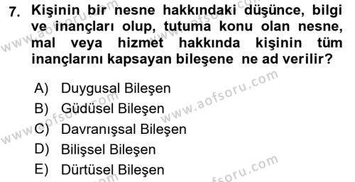 Turist Davranışı Dersi 2023 - 2024 Yılı (Vize) Ara Sınavı 7. Soru