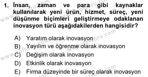 Turizmde Girişimcilik Ve İnovasyon Dersi 2020 - 2021 Yılı Yaz Okulu Sınavı 1. Soru