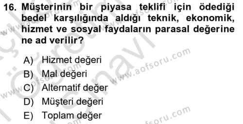 Turizmde Girişimcilik Ve İnovasyon Dersi 2020 - 2021 Yılı Yaz Okulu Sınavı 16. Soru