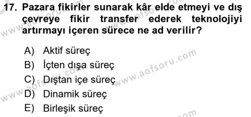 Turizmde Girişimcilik Ve İnovasyon Dersi 2020 - 2021 Yılı Yaz Okulu Sınavı 17. Soru