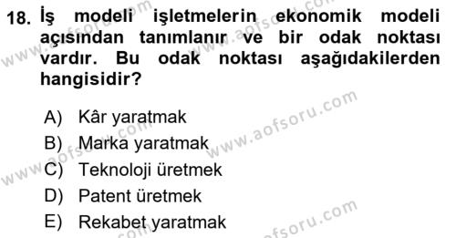 Turizmde Girişimcilik Ve İnovasyon Dersi 2020 - 2021 Yılı Yaz Okulu Sınavı 18. Soru