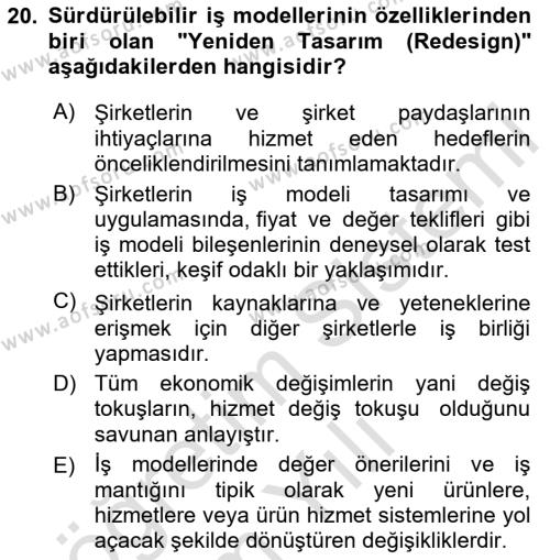 Turizmde Girişimcilik Ve İnovasyon Dersi 2020 - 2021 Yılı Yaz Okulu Sınavı 20. Soru