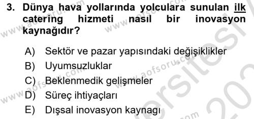 Turizmde Girişimcilik Ve İnovasyon Dersi 2020 - 2021 Yılı Yaz Okulu Sınavı 3. Soru